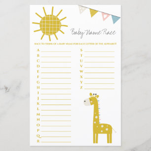 Gold Giraffe Baby Name Race Baby Shower Game