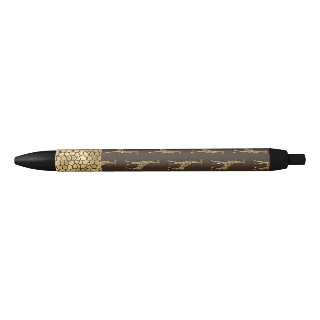 Gold Giraffe Chic Stylish Glam Black Ink Pen (Front)