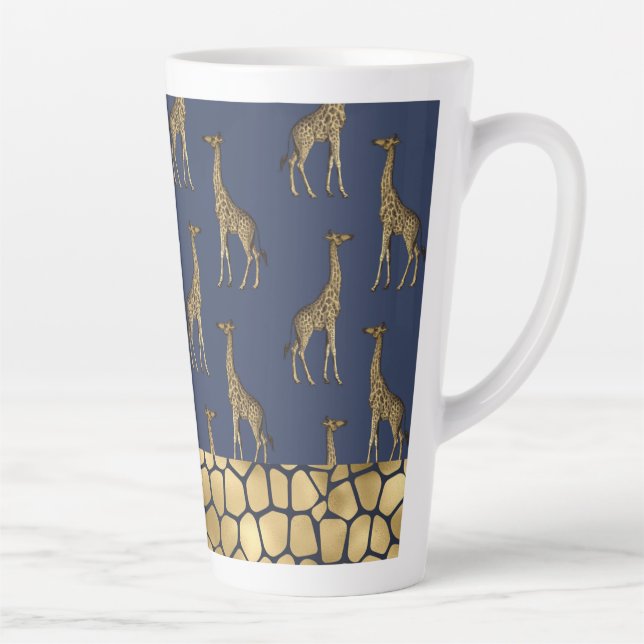 Gold Giraffe Elegant Navy Blue Chic Stylish Latte Mug (Right)