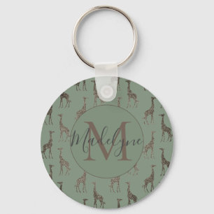 Gold Giraffe on Sage Green    Key Ring