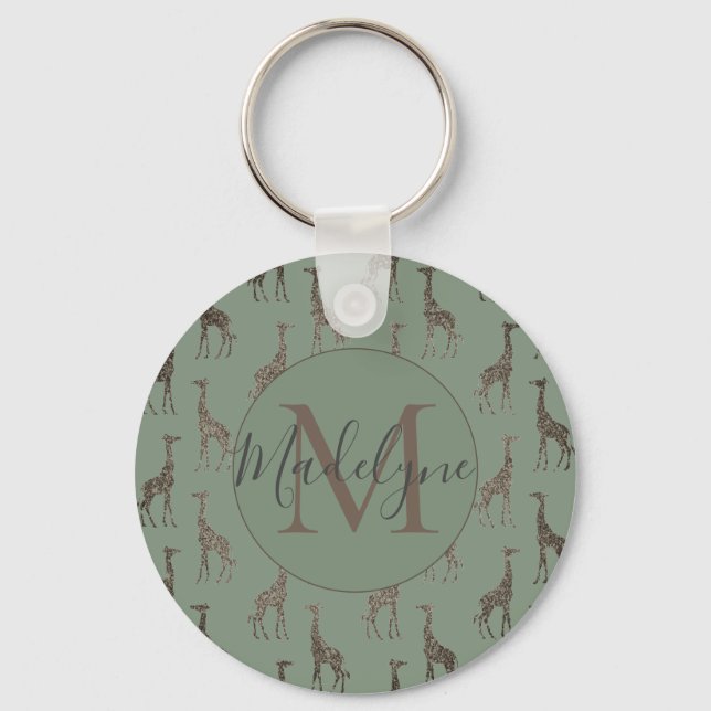 Gold Giraffe on Sage Green    Key Ring (Front)