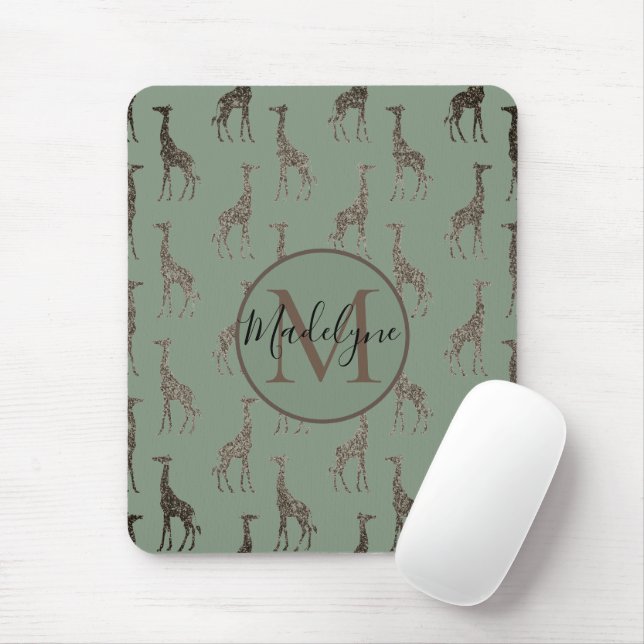 Gold Giraffe on Sage Green   Mouse Mat (With Mouse)