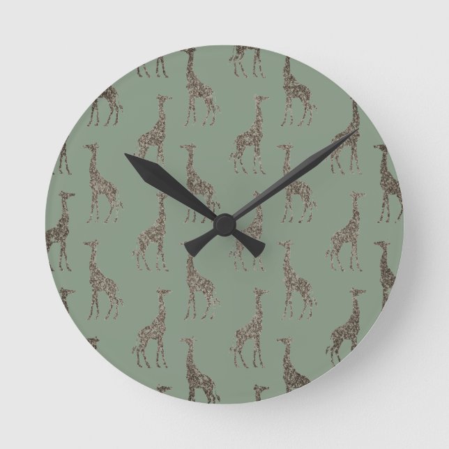 Gold Giraffe on Sage Green   Round Clock (Front)