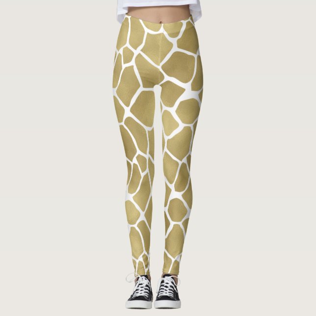 Gold Giraffe Print Leggings (Front)