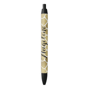 Gold Giraffe Print Personalised Black Ink Pen