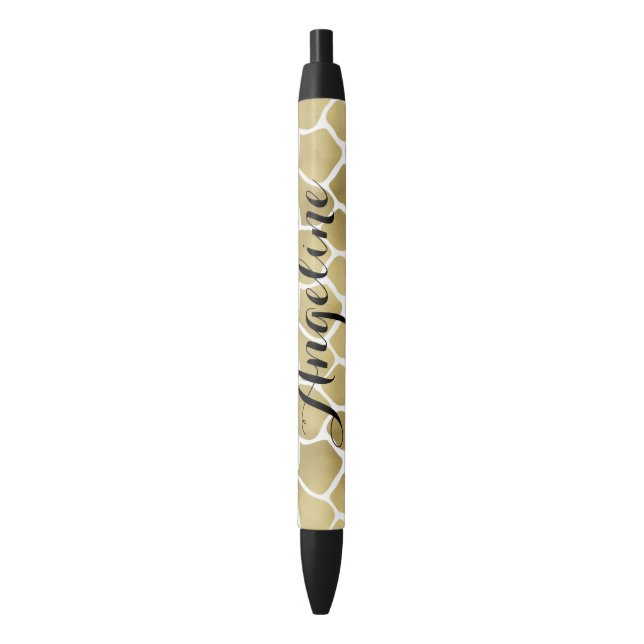 Gold Giraffe Print Personalised Black Ink Pen (Front Vertical)
