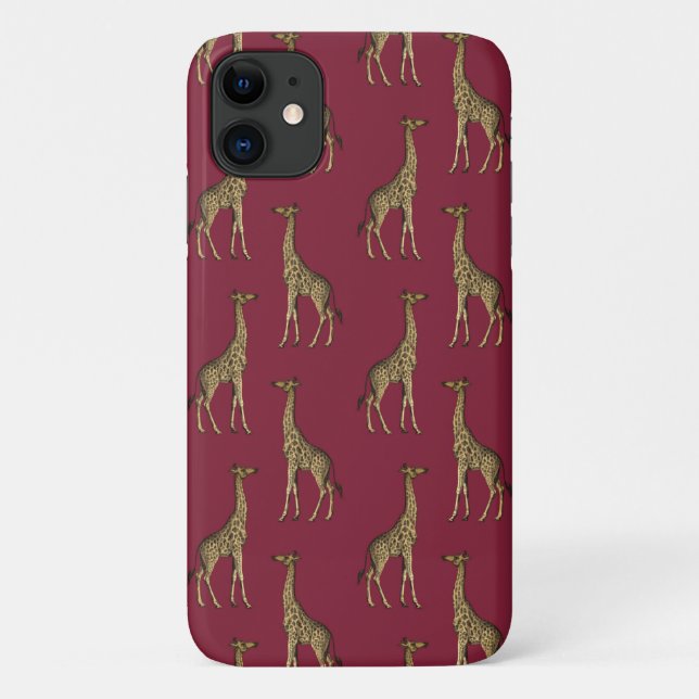 Gold Giraffe Stylish Burgundy Modern Chic Stylish Case-Mate iPhone Case (Back)