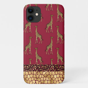 Gold Giraffe Stylish BurgundyChic Stylish iPhone 11 Case
