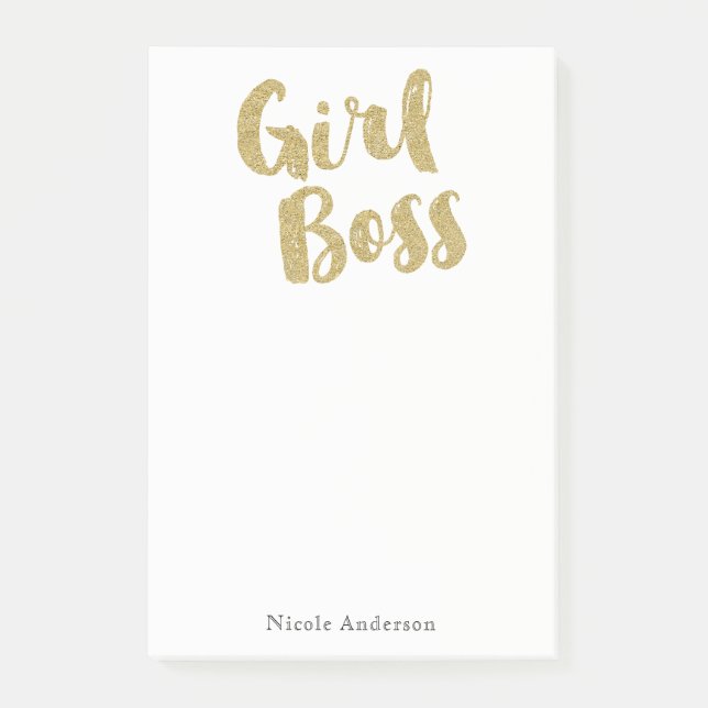 Gold GIRL BOSS Glam Modern Trendy Chic Girly Post-it Notes (Front)