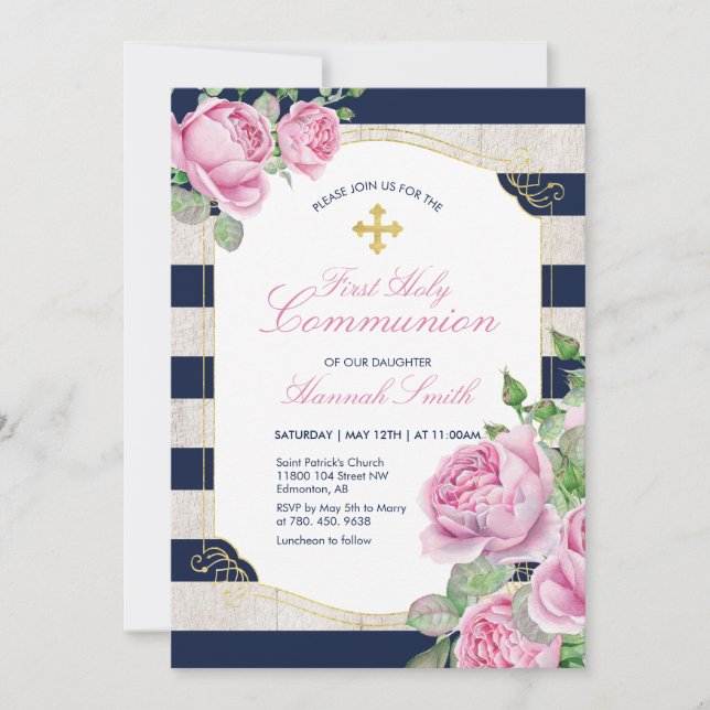 Gold | Girl First Holy Communion Invitation (Front)