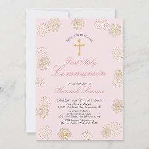 Gold Girl First Holy Communion Invitation