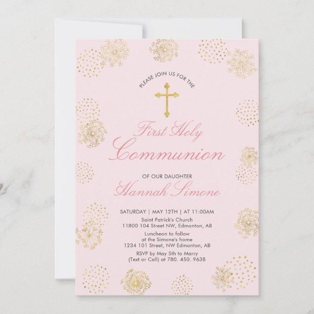 Gold | Girl First Holy Communion Invitation (Front)