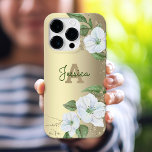 Gold Girly Floral Watercolor Glam Monogram Script<br><div class="desc">A chic, stunning, sophisticated, white and faux gold glitter floral watercolor with personalised script typography and a san serif type monogram initial overlay a stylish, glam brushed gold foil background on this chic, elegant, modern cell phone case. Personalise with your name and monogram. Makes a fun and stylish statement every...</div>