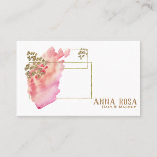 *~* Gold Girly Geometric Pink Peach Watercolor Business Card