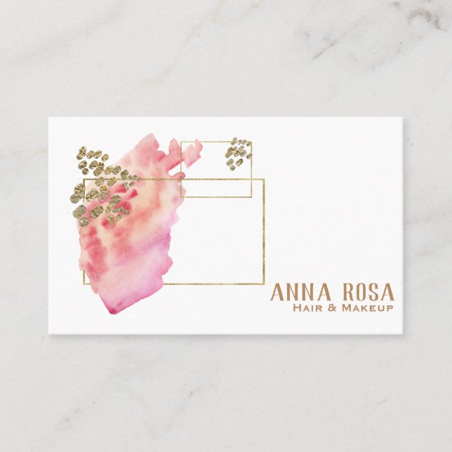 *~* Gold Girly Geometric Pink Peach  Watercolor Business Card (Front)