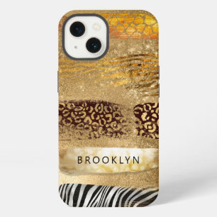 Gold Girly Leopard Zebra Giraffe Cheetah Print iPhone 13 Case