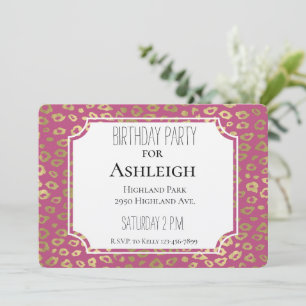 Gold Girly Pink Leopard Print birthday Invitation