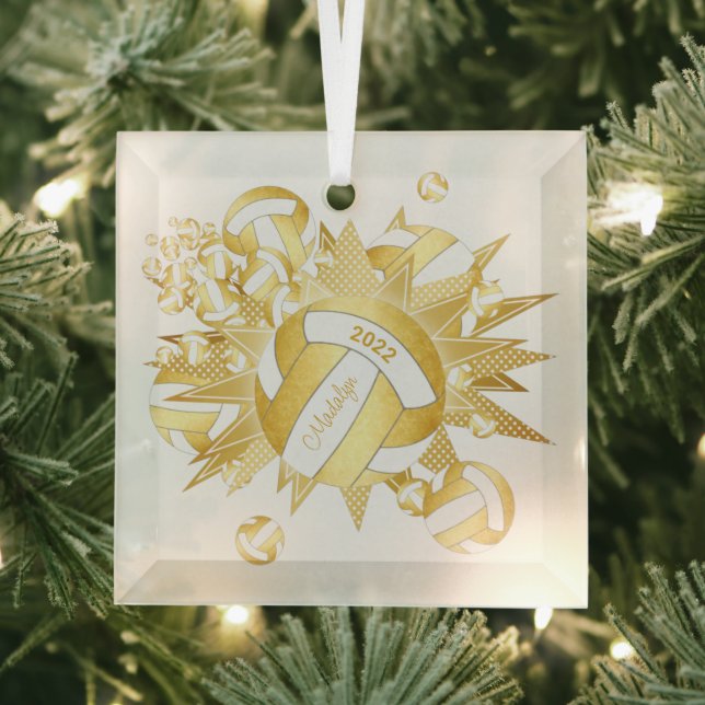 gold girly volleyballs and stars glass tree decoration (Insitu)