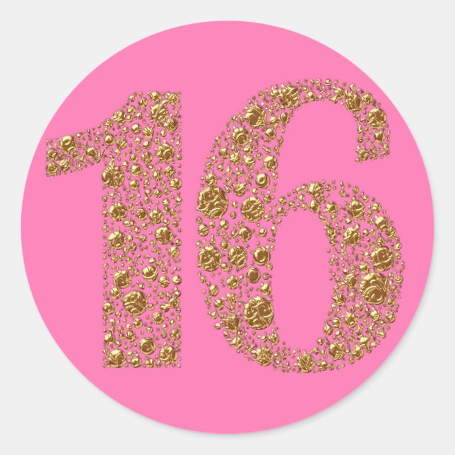 Gold Glam16 Sixteen Birthday Party Favour Classic Round Sticker (Front)