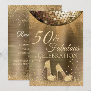 Gold Glam 50 and Fabulous Disco Ball Chocolate Invitation
