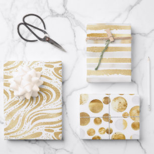 Gold Glam Abstract Swirls Birthday Wrapping Paper Sheet