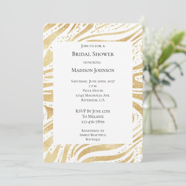 Gold Glam Abstract Swirls Bridal Shower Invitation (Standing Front)
