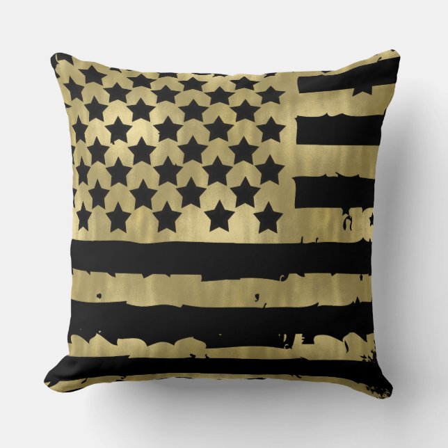 Gold Glam Abstract USA Flag Cushion (Front)