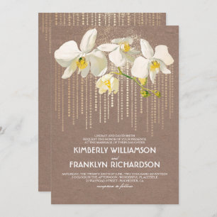 Gold Glam and White Orchids Vintage Floral Wedding Invitation