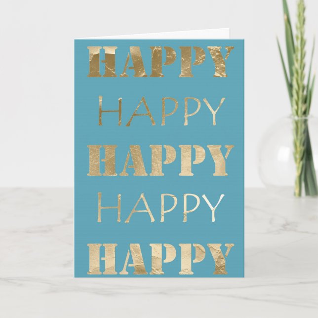 Gold Glam Aqua Blue Happy Happy Birthday Card (Front)