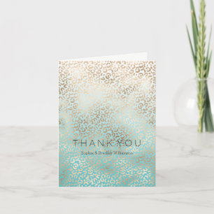 Gold Glam Aqua Ombre Leopard Print Thank you Card