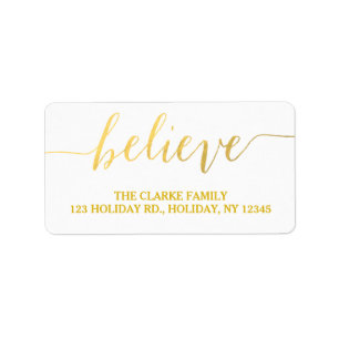 Gold Glam Believe Holiday Address Label