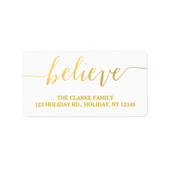 Gold Glam Believe | Holiday Address Label (Front)