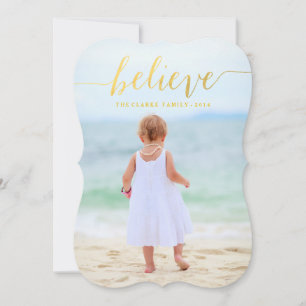 Gold Glam Believe Holiday Photo Card 2