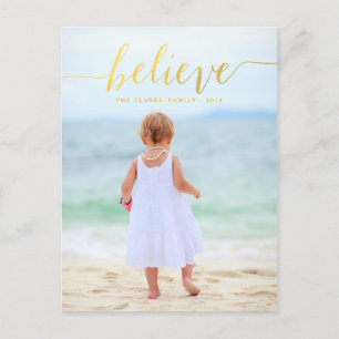 Gold Glam Believe Holiday Photo Postcard