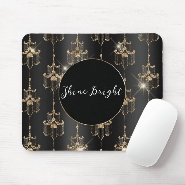 Gold Glam Black Chandeliers Mouse Mat (With Mouse)