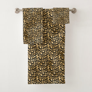 Gold Glam Black Leopard Print Bath Towel Set