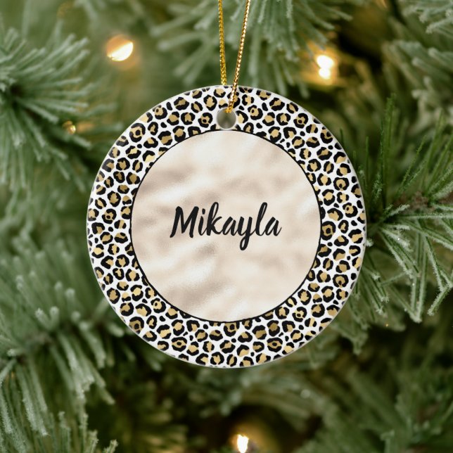 Gold Glam Black Leopard Print Be Kind Ceramic Tree Decoration (Tree)