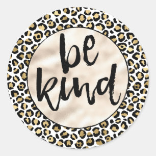 Gold Glam Black Leopard Print Be Kind Classic Round Sticker
