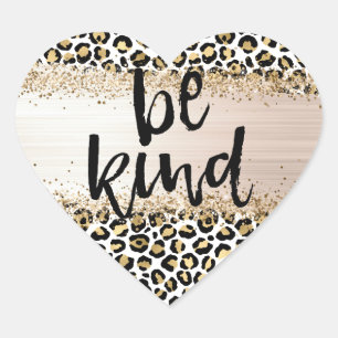 Gold Glam Black Leopard Print Be Kind Confetti Heart Sticker