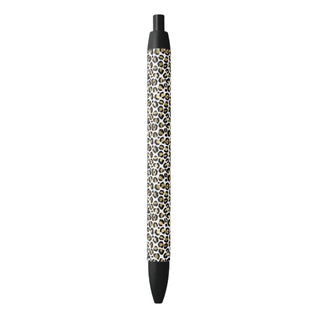 Gold Glam Black Leopard Print Black Ink Pen (Front Vertical)