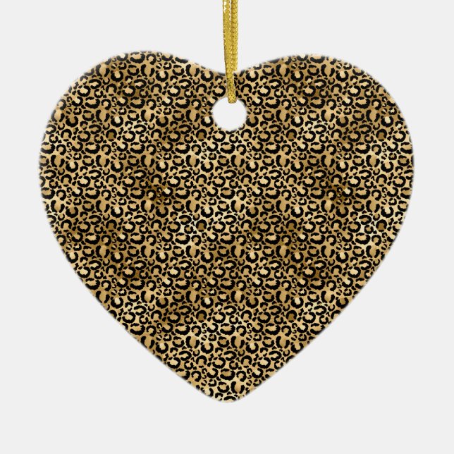 Gold Glam Black Leopard Print Ceramic Tree Decoration (Front)