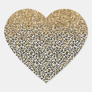 Gold Glam Black Leopard Print Glitter Sparkle Heart Sticker