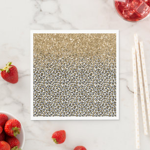 Gold Glam Black Leopard Print Glitter Sparkle Napkin