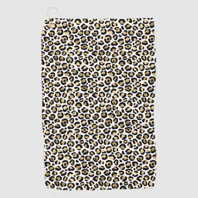 Gold Glam Black Leopard Print Golf Towel (Front)
