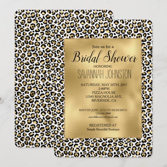 Gold Glam Black Leopard Print Invitation (Front/Back)
