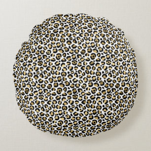 Gold Glam Black Leopard Print Round Cushion