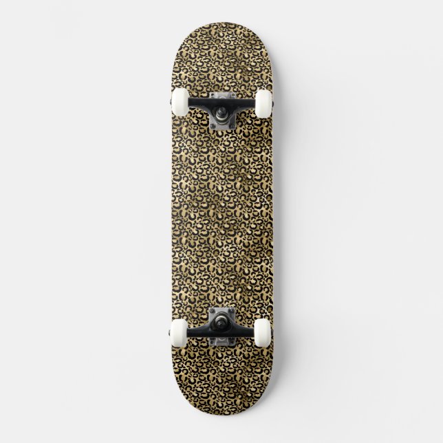 Gold Glam Black Leopard Print Skateboard (Front)