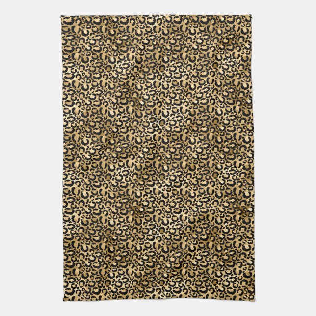 Gold Glam Black Leopard Print Tea Towel (Vertical)