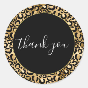 Gold Glam Black Leopard Print Thank you Classic Round Sticker