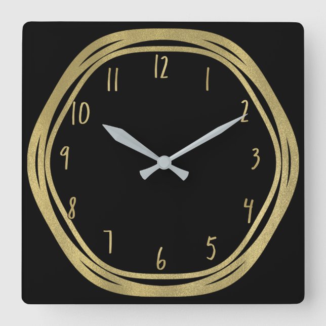 Gold Glam & Black Rings (Any Colour) Modern Glam Square Wall Clock (Front)